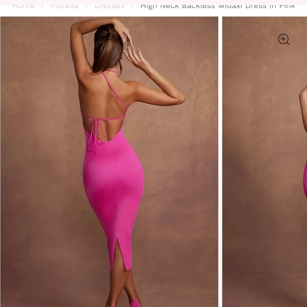 OH POLLY FLORENZA DRESS - PINK High Neck Backless Midaxi Dress in Pink - Picture 3 of 4